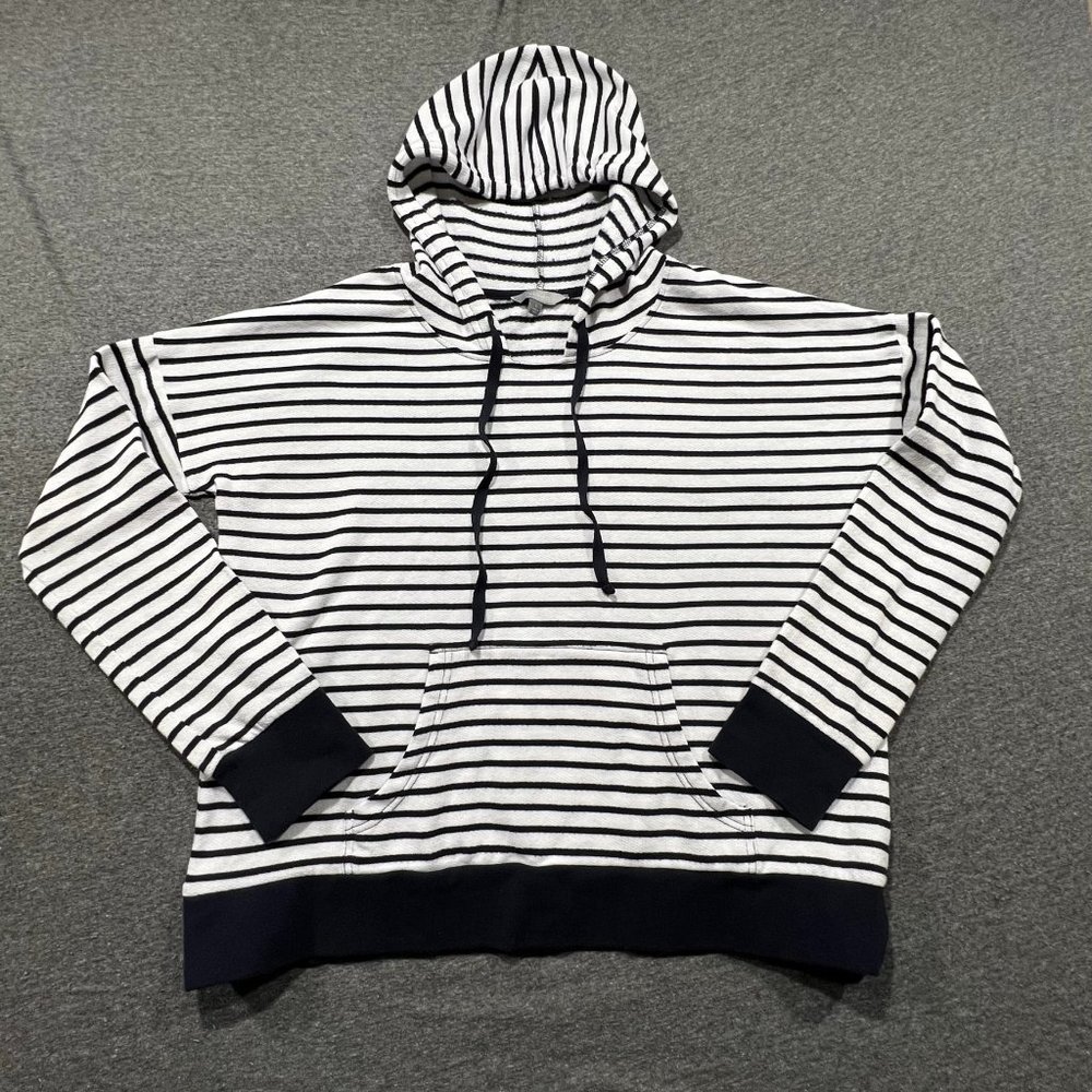 Rubbish Navy & White Striped Pullover Hooded Lightweight Sweatshirt Hooded Sz L